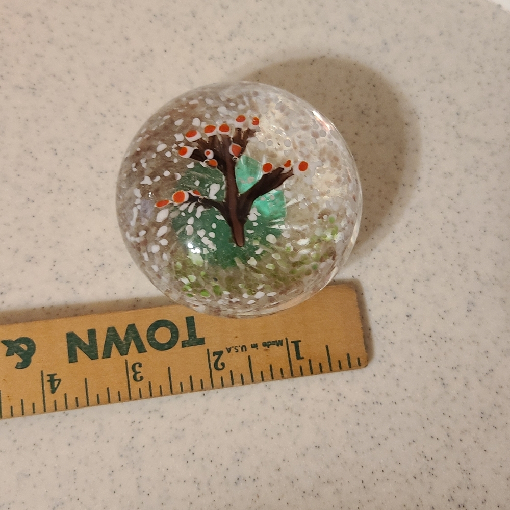 Vintage Glass Art Paperweight with Orange and Green Tree Design - Picture 6 of 6